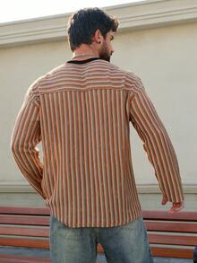 DAZY 男士宽松条纹网眼面料字母印花T恤，春夏款 - 紅色 - 查看 2