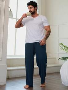 DAZY Men's Blue Crepe Fabric Pajama Bottoms, Spring/Autumn - Blue - View 6