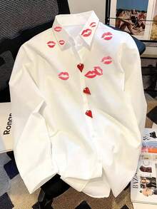 Resyla Valentine's Day Floral Print Button Design Women Shirt