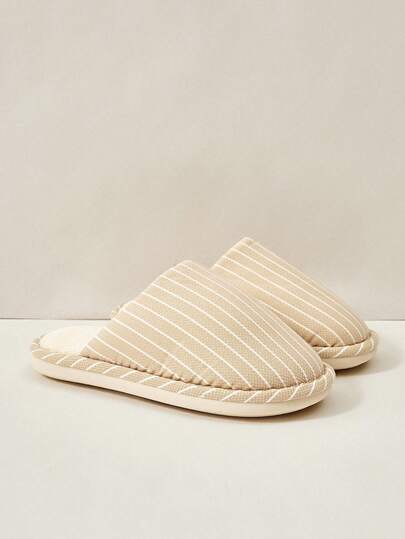 Cuccoo 女士条纹法兰绒拖鞋，保暖室内平底家居拖鞋，适合春、秋、冬季穿着
