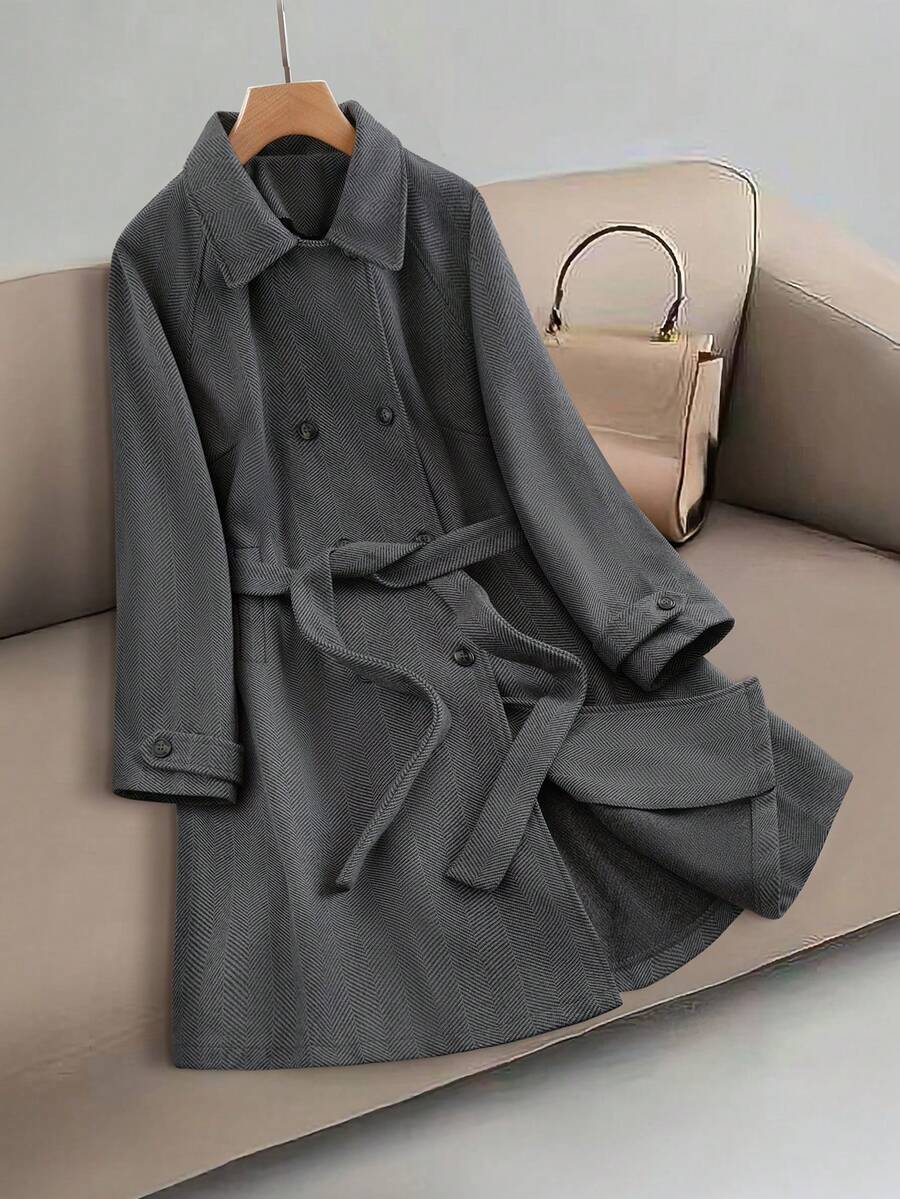 Elenzga Manteau en mélange de laine élégant pour femmes grandes tailles, polyvalent pour l'automne/l'hiver - Gris - Voir 1