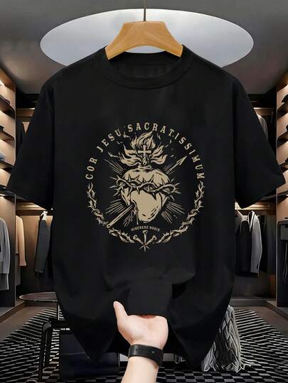 Manfinity Dauomo Camiseta superior de hombre, Nuevo Sagrado Corazón de Jesús Católico Limitado, Camiseta Católica de Hombre, Camiseta del Sagrado Corazón de Jesús para Adultos, Un Regalo para Él, Un Regalo para tu Novio