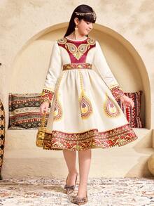 SHEIN 少女休闲圆领长袖连衣裙 - 彩色 - 查看 3