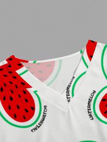 PopScrub Women's White V-Neck Short Sleeve Double Pocket Cute Heart, Watermelon Cartoon Print, Floral Print, Nurse/Doctor Uniform Top/ Examination Surgical Uniform/Solid Color Pet Grooming Uniform Top/Nutritionist Scrubs Short Sleeve/Multi-Pocket Functional Lab Coat, Functional Women's Holiday Outfit, Adorable, Casual