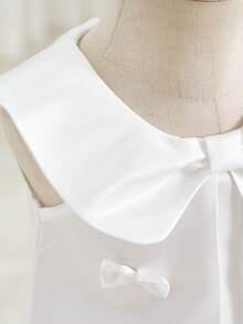 SHEIN Baby Girls' Cute Layered Ruffle Collar Sleeveless Mesh Dress With Bow Tie, Comfortable & Soft, Elegant For Spring/Summer Outings And Gifts, Suitable For 6 Months - 3 Years Old - White - View 7
