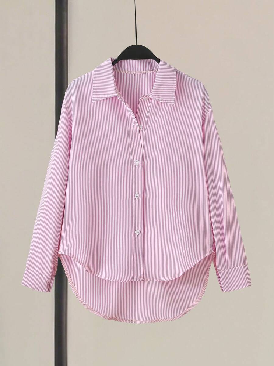 SHEIN 适合少女的宽松休闲中长衬衫 - 粉色 - 查看 1