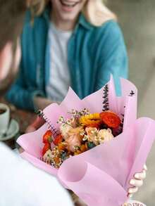 20pcs-Flower Wrapping Paper, Waterproof Bouquet Wrapping Paper, Pink22.05x22.05 Inches - Pink - View 4