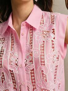 Anewsta Bộ áo và quần short ren thêu cao cấp kiểu vintage dành cho nữ, thích hợp mặc mùa hè. - Hồng - Xem 5