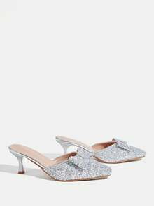 CUCCOO TILAWA Fashionable, Beautiful And Shiny High-Heeled Shoes For Women, Glite Bow Decoration, Luxurious Style, Banquet And Party Women's Shoes Valentine's Day - Silver - View 4