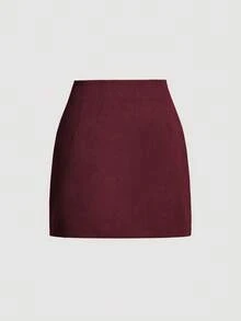 SHEIN PETITE CURVE Plus Size Solid Color Studded Decorated Fitted Skirt - Burgundy - View 2