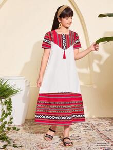 Tween Girls'White Summer Modest Dress - Multicolor - View 6