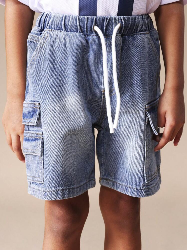 Denim Cargo Shorts With Utility Pockets