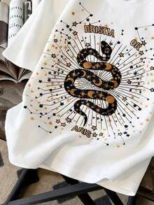 Resyla Women's Starry Sky Print Round Neck Short Sleeve T-Shirt - Multicolor - View 5