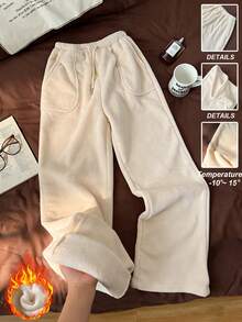 Franclia 女士休闲简约口袋法兰绒抓绒家居裤/睡裤 - 白色 - 查看 1