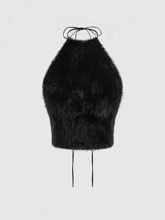 Grunge Punk Y2K sexy Kunstfell-Kragen rückenfrei Weste für Frauen