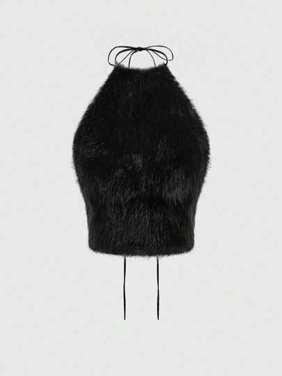 Grunge Punk Y2K sexy Kunstfell-Kragen rückenfrei Weste für Frauen