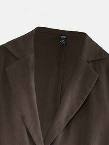SHEIN EZwear 大码休闲通勤单排扣缺口翻领西装外套，秋季棕色西装外套女士女士西装外套女士 - 棕色 - 查看 3