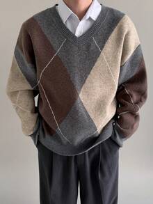 DAZY V-Neck Colorblock Multi-Color Men's Sweater, Autumn/Winter - Multicolor - View 1