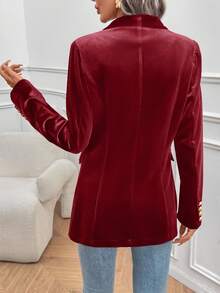EMERY ROSE Women's Elegant Solid Color Velvet Blazer - Red - View 2