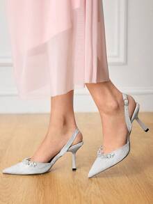 CUCCOO HITCHD Women's Fashionable Elegant Party Rhinestone Decorated Pumps - Silver - View 4