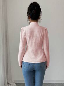 SHEIN Elenzya Áo blazer nữ thanh lịch, màu trơn, tay phồng, thích hợp cho công sở, đi làm, mùa xuân/thu. - Hồng - Xem 2