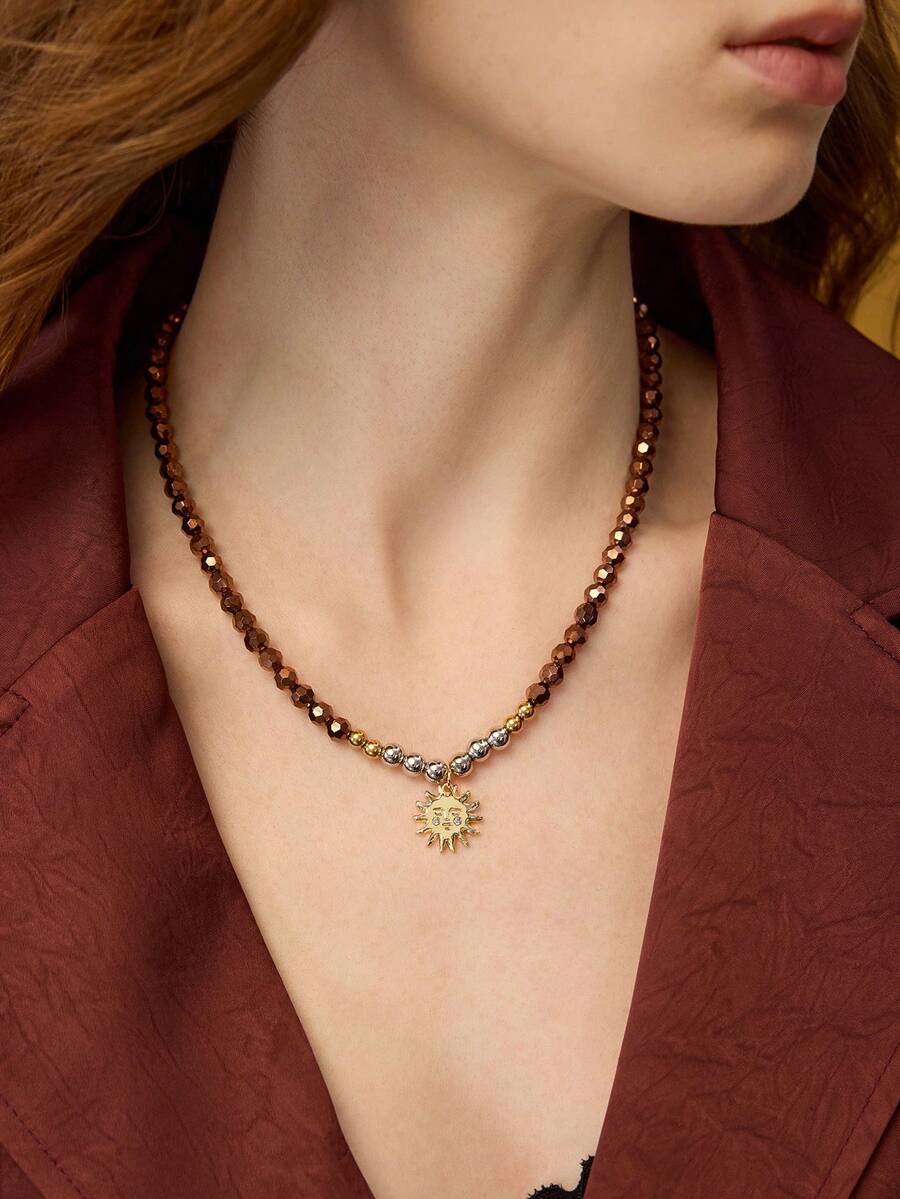 MOTF PREMIUM Women's Fashionable & Elegant Sun Pendant Necklace, Daily Wear - Multicolor - View 1