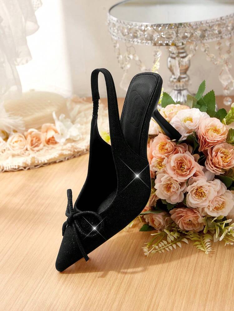 CUCCOO HITCHD Women's Fashionable Elegant Party Glitter Bow Decor Pumps