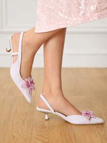 CUCCOO HITCHD Women's Fashionable Elegant Party Rhinestone 3D Flower Decorated Pumps - Silver - View 6
