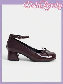 Dola Lovely Giày cao gót thời trang nữ đính nơ trang trí, thích hợp để mang hàng ngày - Màu nâu Sô-cô-la - Xem 3