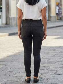 Mujer Jeans Urbano Skinny High Waist Elástico Ajustado Denim Básico Todo Estación Oficina Diario Pantalones - Negro - Ver 2