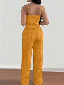 INAWLY 2件套女士夏季休闲吊带背心和抽绳腰阔腿裤套装 - 黃色 - 查看 2
