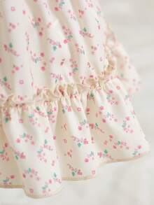 SHEIN 1pc /Baby Girl's Spring/Summer Vacation Style Outfit Bubble Short-Sleeved Pink Floral Print All-Over Apricot Woven Dress - Apricot - View 8