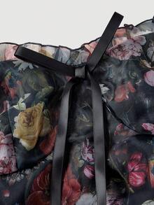 SHEIN MOD Vintage Romantic Oil Painting Floral Print Slip Dress – Perfect For Vacation, Date, Picnic, Party, Prom, Festival, And Birthday; Romantic Vintage Court Style Floral Formal Wear Fashion Clothes Tea Party Outfit Women Gothic Summer Clothes Whimsical Clothes, Valentine's Day, Carnival Costume - Black - View 3