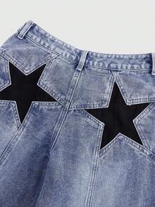 ROMWE Grunge Punk Jeans de pierna recta y cintura baja con estampado de estrella de estilo Y2K - Azul - Ver 3