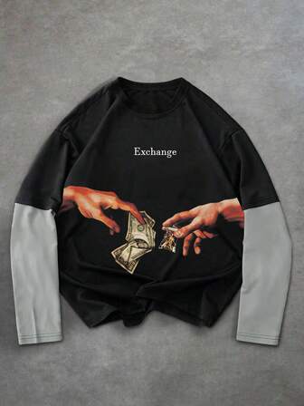 Maglietta da uomo con stampa grafica divertente 2 in 1