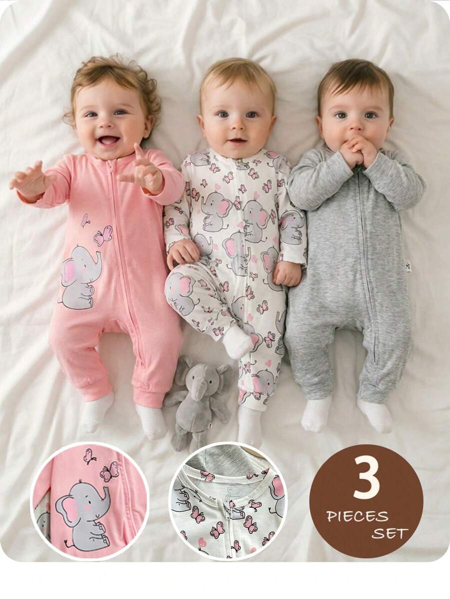 Newborn Baby Girl Casual Cute Cartoon Pattern Knitted Long Sleeve Romper Pajamas - Multicolor - View 1