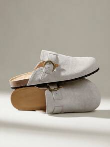 Solecia Sepatu Flat Kasual Nyaman Wanita dengan Gesper Logam - Light Grey - View 6