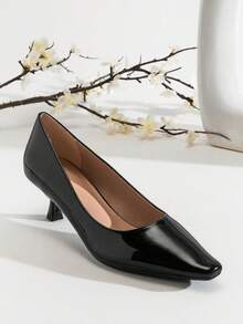 SHUZIA #ElegantChic 女士雕塑感猫跟方头漆皮黑色高跟鞋 – 简约、时尚、舒适 - 黑色 - 查看 4