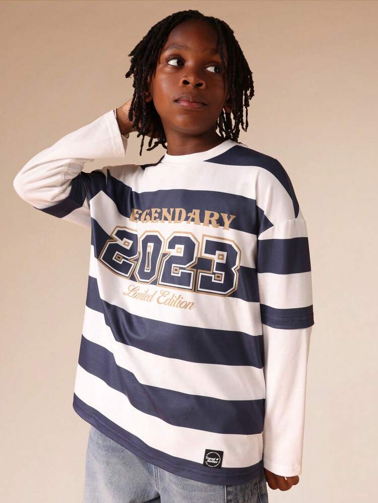 Camiseta de manga larga a rayas con estampado gráfico