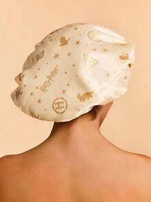 HARRY POTTER X SHEIN 升级版双层护发帽，宽弹力缎面睡帽，柔软舒适，适合日常居家穿着，款式，米色 - 金色 - 查看 3