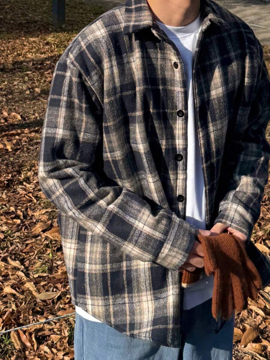 DAZY Plaid Loose Fit Men's Jacket And Coat, Spring/Autumn - Multicolor - View 1