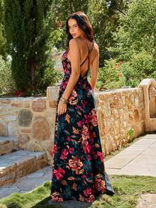 KARISMINA 女士优雅印花无袖连衣裙，黑色连衣裙，红色连衣裙，情人节连衣裙，春夏度假风连衣裙 - 黑色 - 查看 6