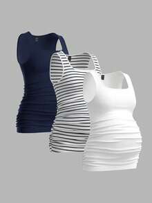 Modmama 3pcs Maternity Casual Tank Top Set, Pregnant Women T-Shirt - Multicolor - View 5
