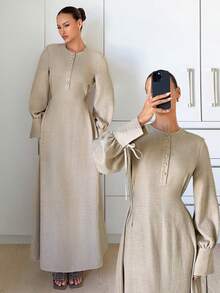 Siren Gaze Vestido largo de línea A con cintura ceñida para mujer, nueva llegada para el otoño - Albaricoque - Ver 5