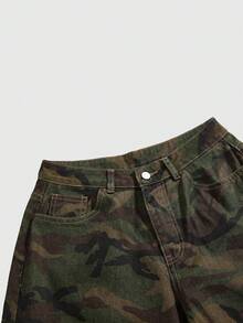 Paul Frank X ROMWE Quần jeans ống rộng thêu họa tiết rằn ri phong cách Y2K Streetwear - xanh quân đội - Xem 4