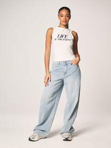 MISSGUIDED Life Of The Party Ribbed Tank Top Crew Neck Sleeveless Vest With Front Text Print - White - View 4