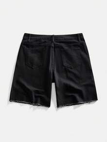 ROMWE MEN Street Life 男士夏季休闲水钻装饰牛仔短裤 - 黑色 - 查看 2