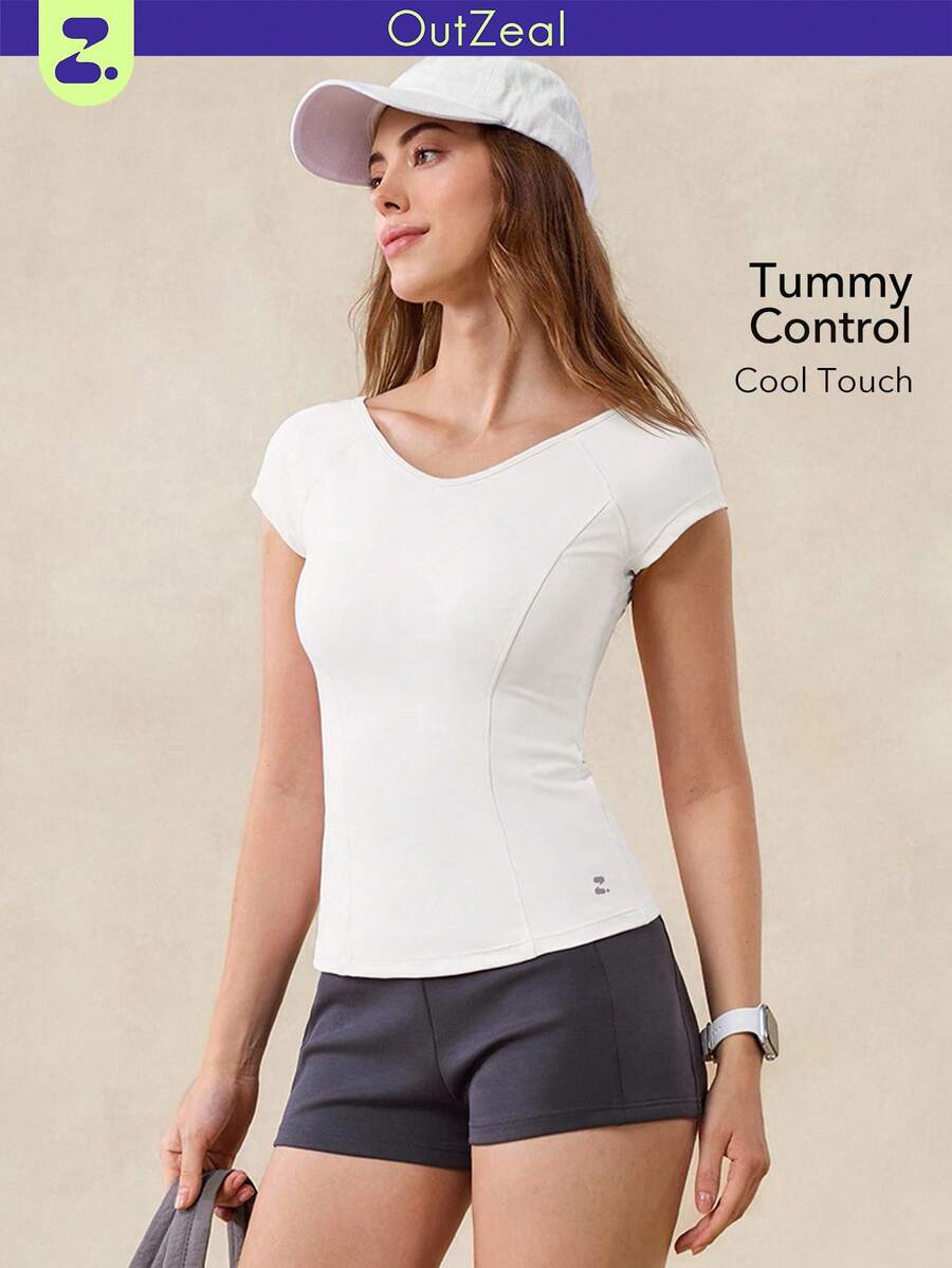 OutZeal Women Sports Tee White Daily Casual Cool Touch V Neck Tight-Fit Top - White - View 1