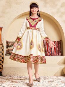 SHEIN 少女休闲圆领长袖连衣裙 - 彩色 - 查看 4