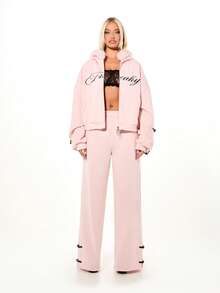 SUMWON WOMEN Áo hoodie dáng rộng màu hồng với mũ viền lông giả, trang phục mặc nhà ấm áp cho mùa đông, thích hợp cho ngày Valentine. - Hồng - Xem 3